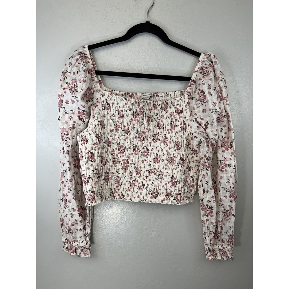 American Eagle Cropped Floral Square Neck Ruched Bodice‎ Top Size XL